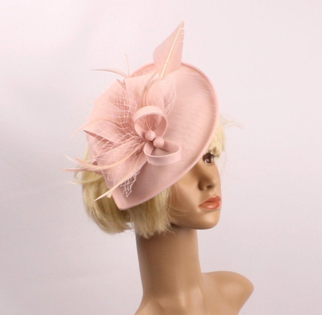 Linen headband fascinater w  bow and feather pink STYLE: HS/4684 /PIN image 0